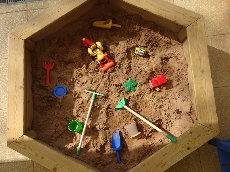 The sandpit in our enclosed outdoor area.